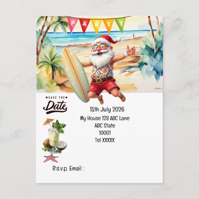 Postal  PAPÁ NOEL en la playa Guarda la fecha   (Anverso)
