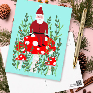 Postal Papá Noel en mágicas navidades de hongos