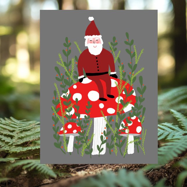 Postal Papá Noel en mágicas navidades de hongos (Santa Claus on Magical Mushroom Xmas Postcard
)