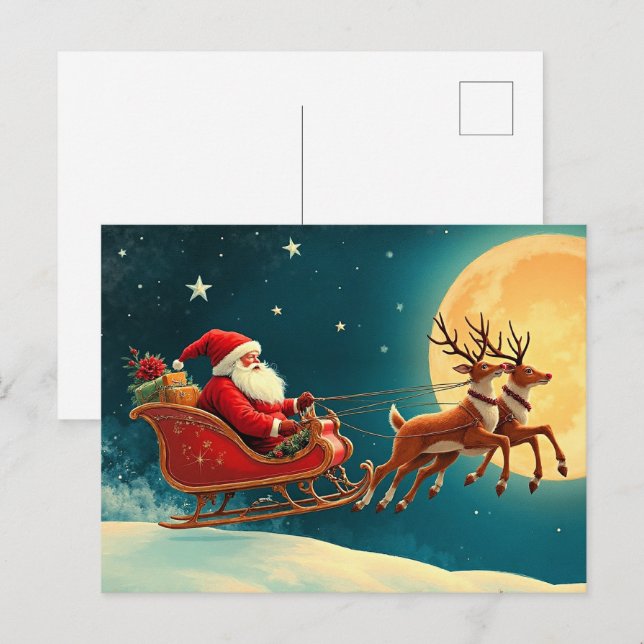Postal Papá Noel en Trineo (Anverso / Reverso)