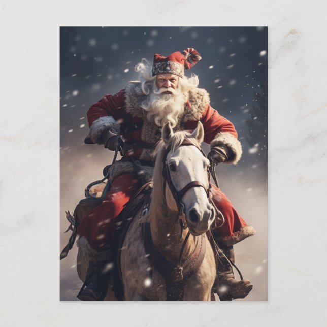 Postal Papá Noel en un caballo (Anverso)