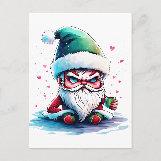 Postal Papá Noel enojado con una copa de café (Anverso)