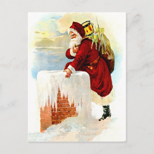 Postal Papá Noel está viniendo a través de la chimenea (Anverso)