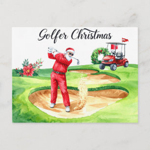 Postal Papá Noel golfista Golf Navidad Vacaciones 