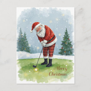 Postal Papá Noel golfista jugando golf en el green en Nav