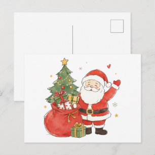 Postal Papá Noel lindo con saco de regalos para un clásic