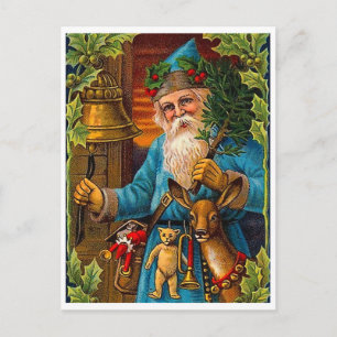 Postal Papá Noel llevando juguetes en Navidad, vintage