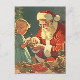 Postal Papá Noel mágico por el árbol de Navidad