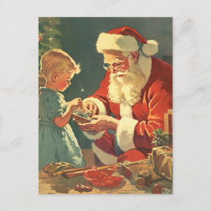 Postal Papá Noel mágico por el árbol de Navidad