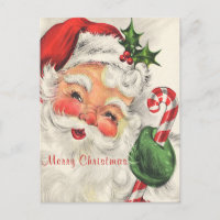 Papá Noel Mejillas Rosadas Sosteniendo Bastón de C