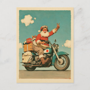 Postal Papá Noel montando una motocicleta navideña vintag