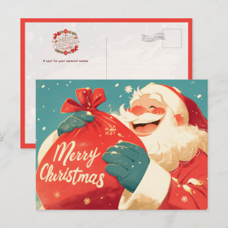 Postal Papá Noel preparando regalos de Navidad