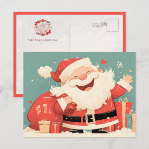 Postal Papá Noel preparando regalos de Navidad