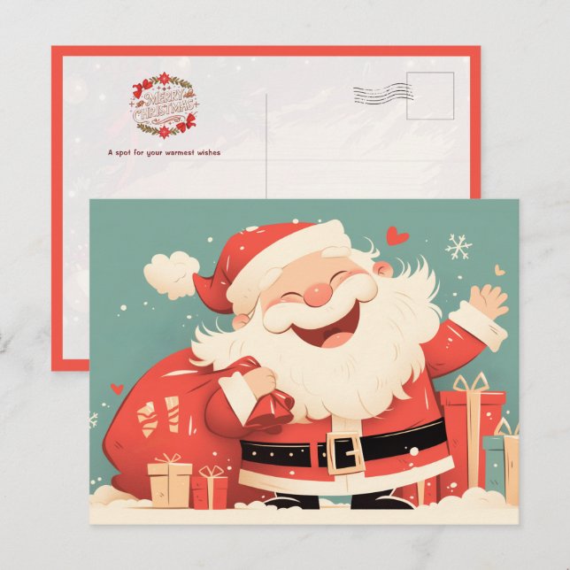 Postal Papá Noel preparando regalos de Navidad (Anverso / Reverso)