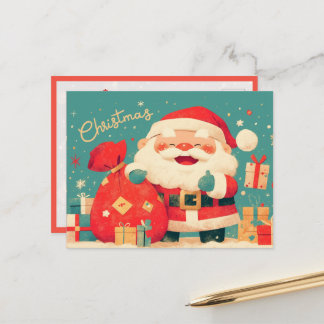 Postal Papá Noel preparando regalos de Navidad