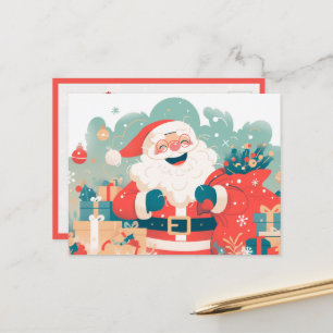 Postal Papá Noel preparando regalos de Navidad