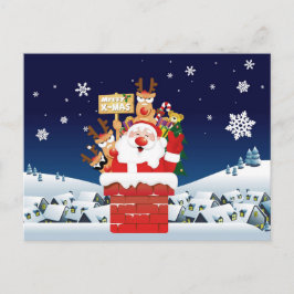 Postal Papá Noel Reno Alegre Navidad Divertido
