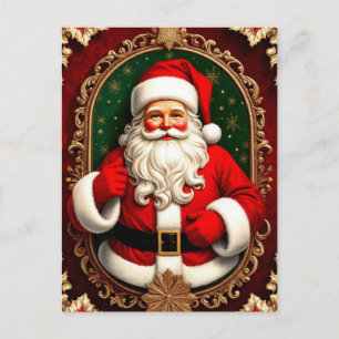 Postal Papá Noel sentado junto a los calcetines de Navida