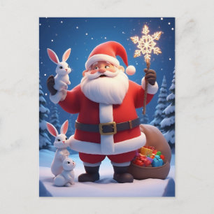 Postal Papá Noel sosteniendo copo de nieve escena de Navi