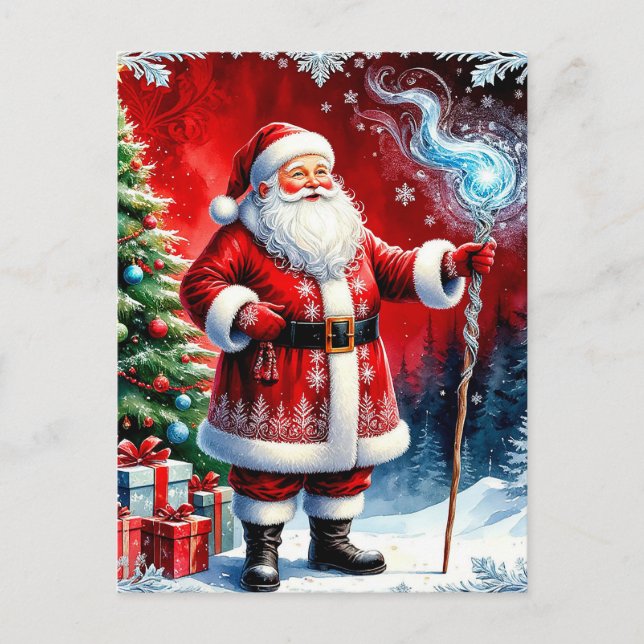 Postal Papá Noel sosteniendo un bastón mágico (Anverso)