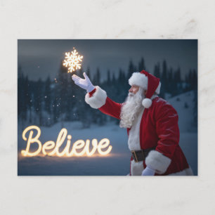 Postal Papá Noel sosteniendo un copo de nieve brillante