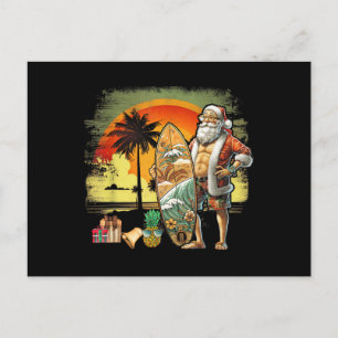 Postal Papá Noel Surfista de Verano Tropical 6 Pack Navid
