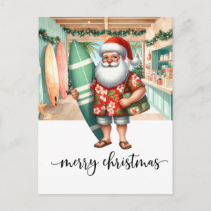 Postal Papá Noel surfista va a surfear las fiestas de Nav