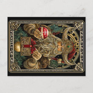 Postal Papá Noel vikingo divertido de la Navidad de Valha