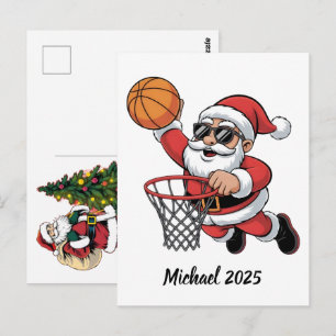 Postal Papá Noel Vintage Baloncesto Navidad 2025