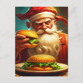 Postal Papá Noel vintage con Hamburger