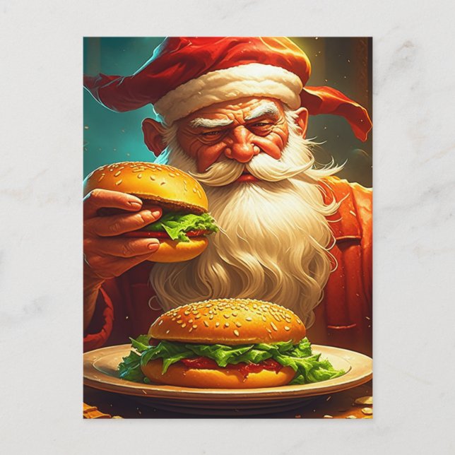 Postal Papá Noel vintage con Hamburger (Anverso)