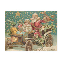 Papá Noel y Ayudante en Coche Antiguo de Navidad