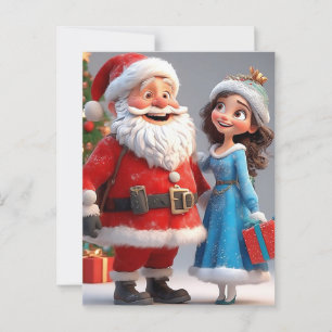Postal Papá Noel y la Doncella de Nieve celebrando la Nav