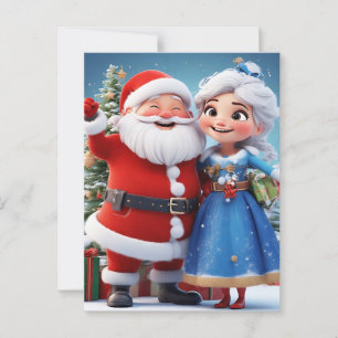 Postal Papá Noel y la Doncella de Nieve celebrando la Nav