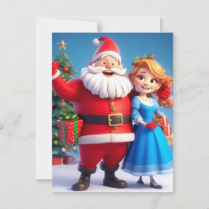 Postal Papá Noel y la Doncella de Nieve celebrando la Nav