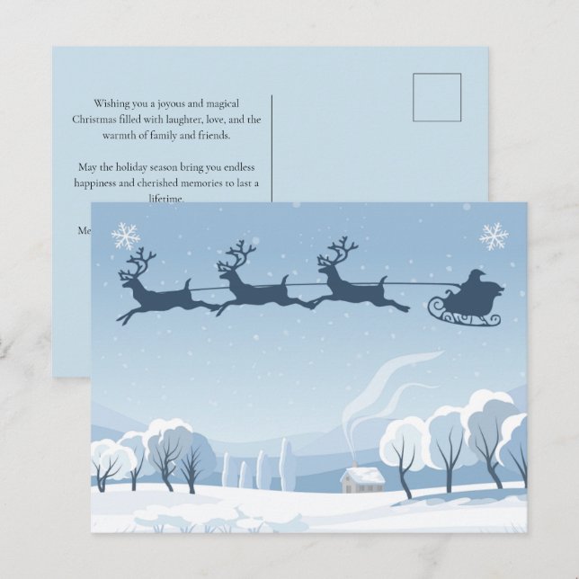 Postal Papá Noel y Reno Ciervo de Navidad de Invierno (Anverso / Reverso)
