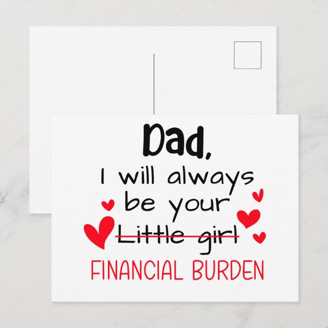 Postal Papá, siempre seré tu niña, Finanzas (Anverso / Reverso)