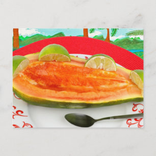 Postal Papaya con lima con pintura tropical vista