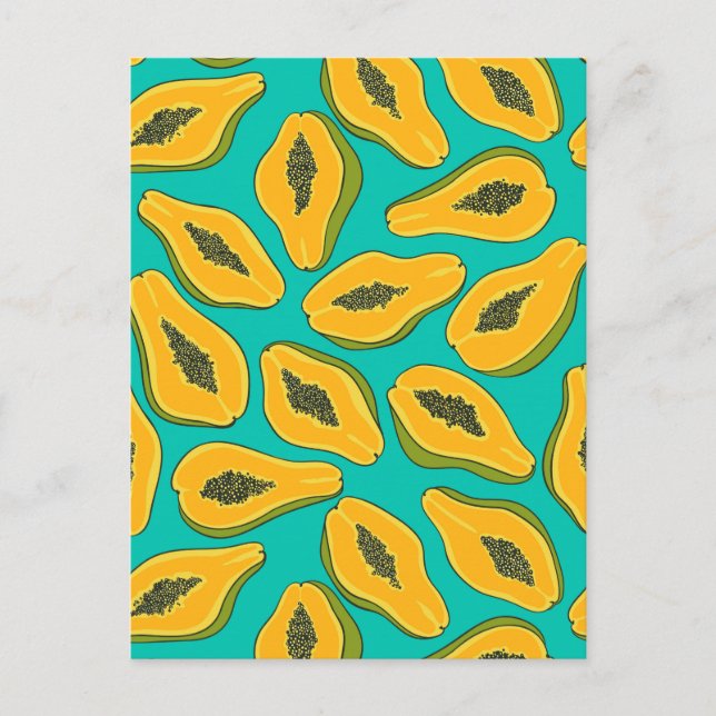 Postal Papaya slices on turquoise (Anverso)
