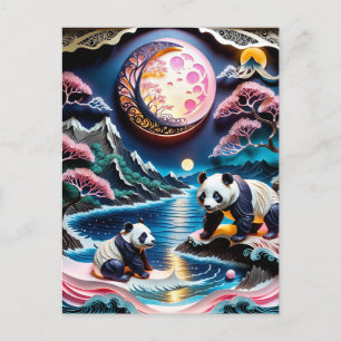 Postal Papel 3D panda grande con panda pequeño es una gra