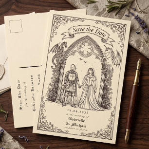 Postal Papel Antiguo Sepia Gótico Medieval Guardar Fecha