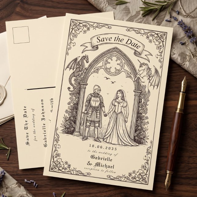 Postal Papel Antiguo Sepia Gótico Medieval Guardar Fecha (Subido por el creador)