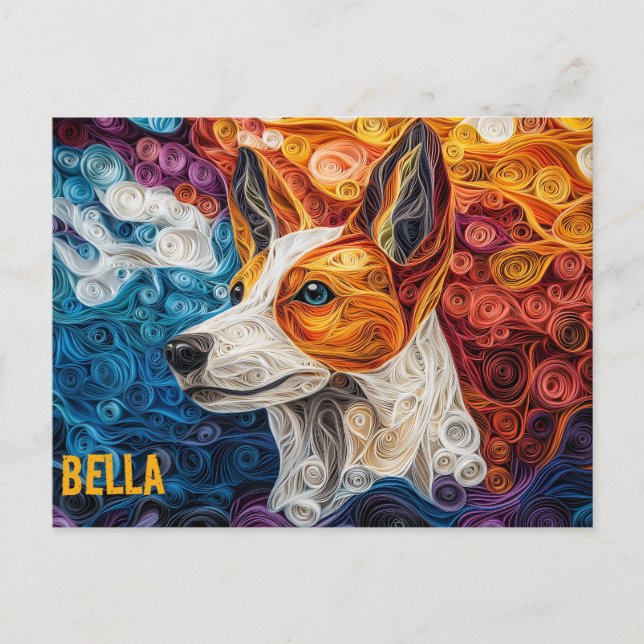 Postal Papel Basenji Quilling Art Dog Retrato (Anverso)