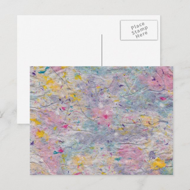 Postal Papel casero con acentos de pulpa coloridos (Anverso / Reverso)