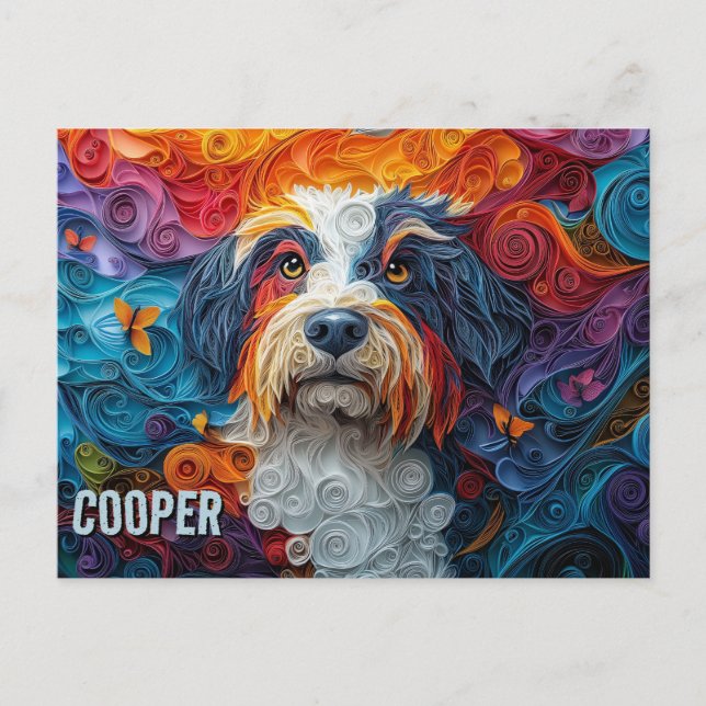 Postal Papel collie con barba que acalló retrato de perro (Anverso)
