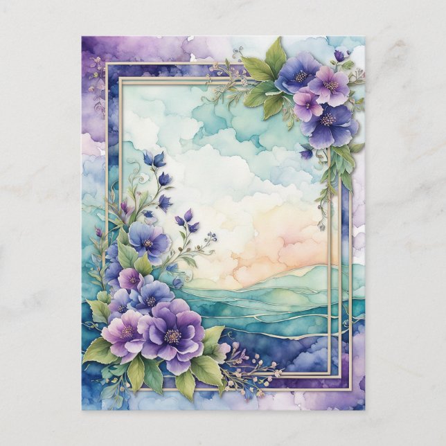 Postal Papel de borde floral artesanal de lavanda (Anverso)