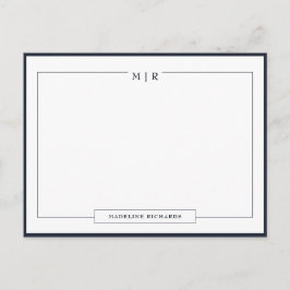 Postal Papel de carta clásico con monograma y borde azul 