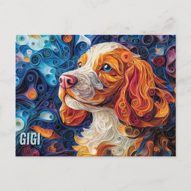 Postal Papel de Cocker Spaniel Quilling Art Dog Retrato (Anverso)