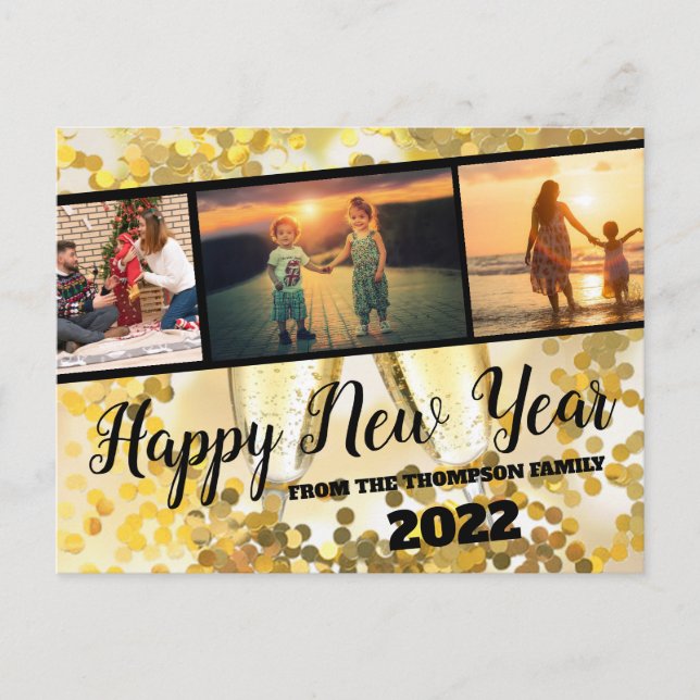Postal Papel de Collage de fotos de Año Nuevo Feliz (Anverso)