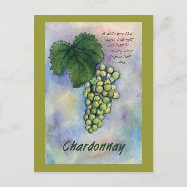 Postal Papel de descripción y uvas de vino de Chardonnay (Anverso)